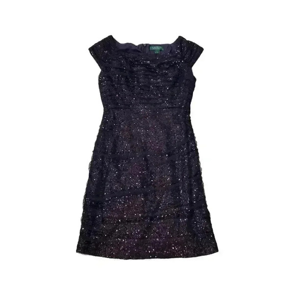 Lauren Ralph Lauren Evening Dress Purple Lined Sequins Ruching EUC Size 6 - Picture 1 of 8